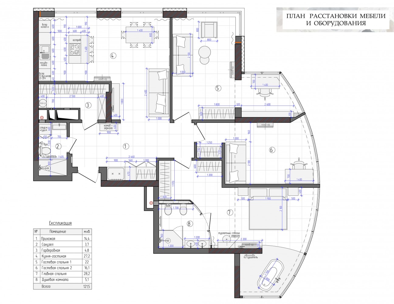 Планировка — Дизайн-проект 4-х комнатной квартиры в ЖК Заречный — студия дизайна KEY Design